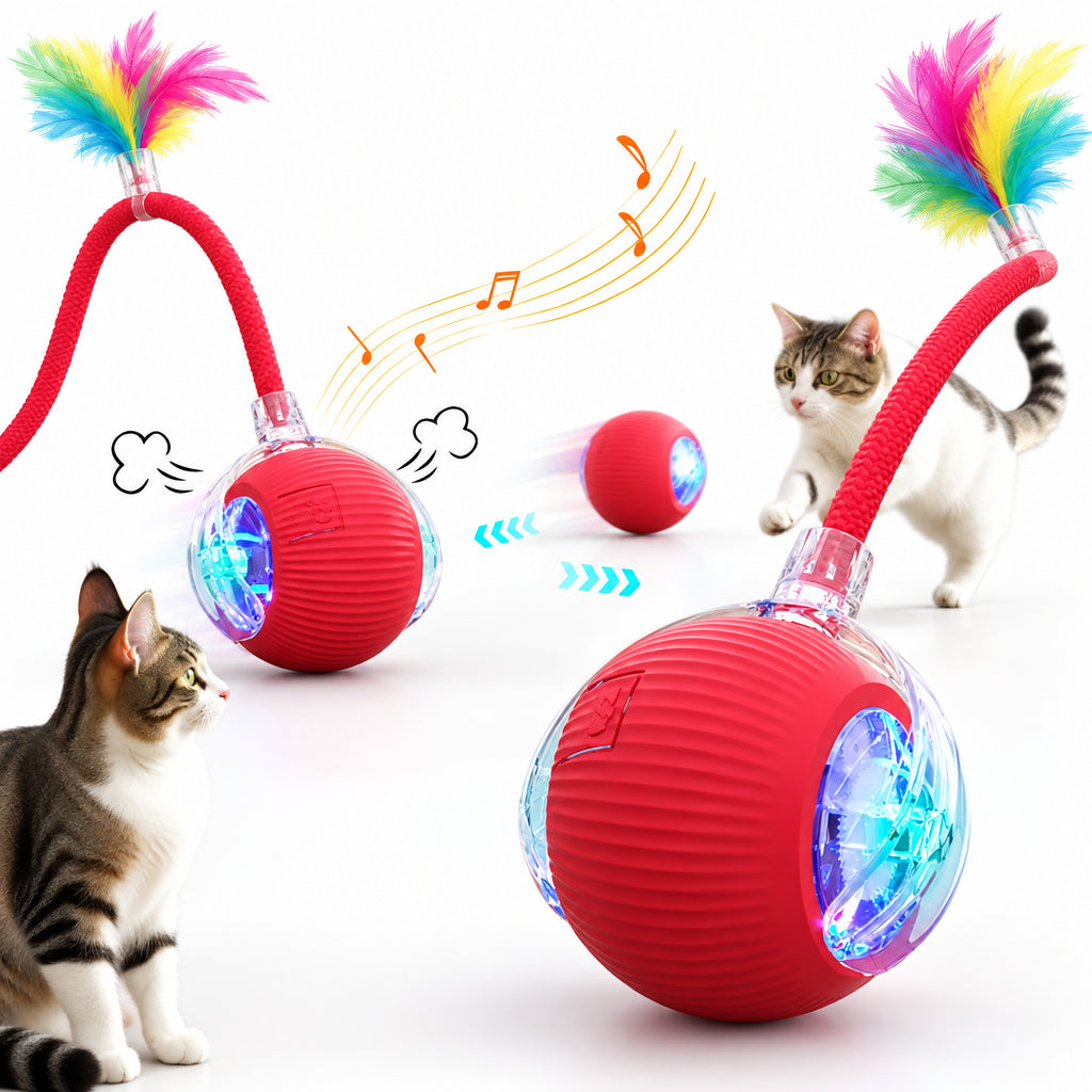 Pallina Interattiva per Gatti con Coda – Rotola da Sola, Ricaricabile USB